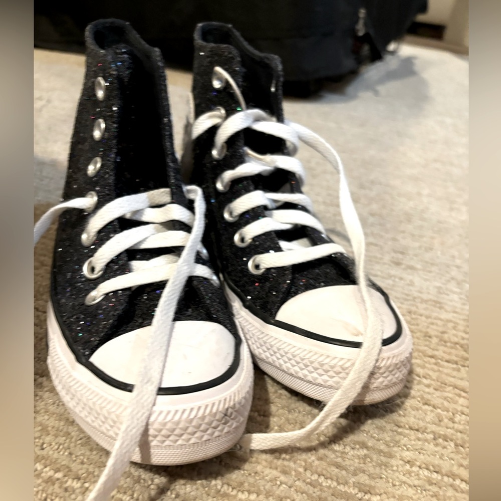 Custom Glitter Converse never worn black sparkle party shoes holiday 5M